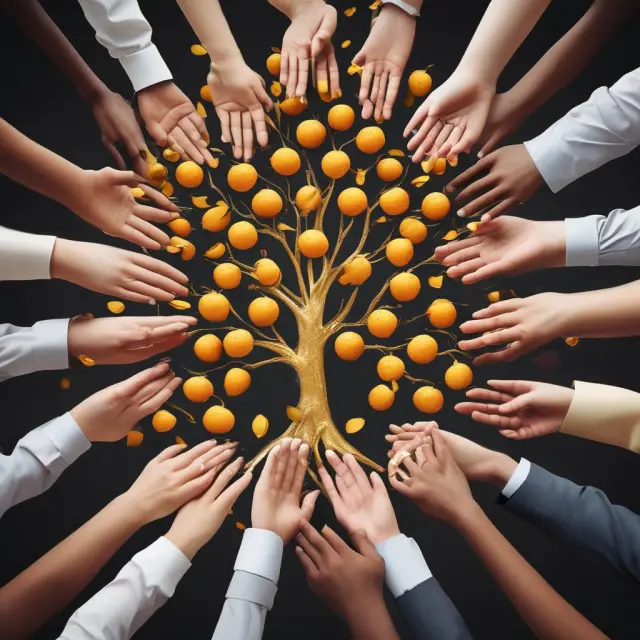 Employees and employer intertwined, fostering growth through a blooming tree symbolizing employee retention via Deferred Profit Sharing Plans (DPSP)