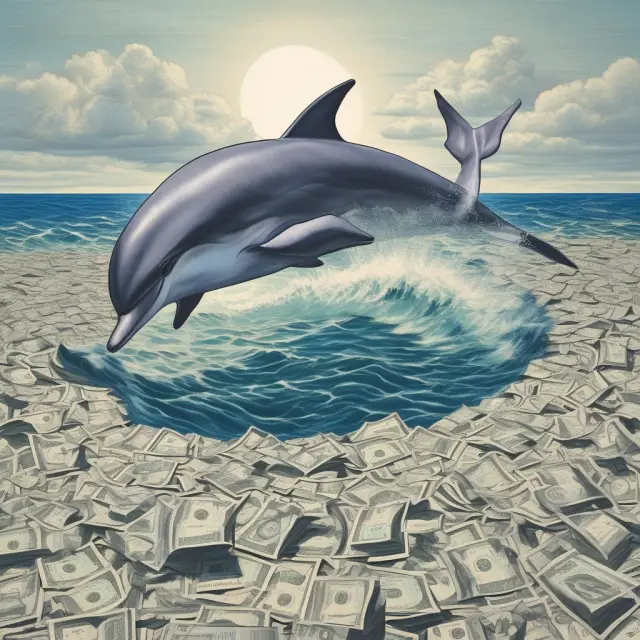 A dolphin swimming amidst a sea of Treasury bills, money market funds, and commercial papers, symbolizing alternative investment options for dry powder.