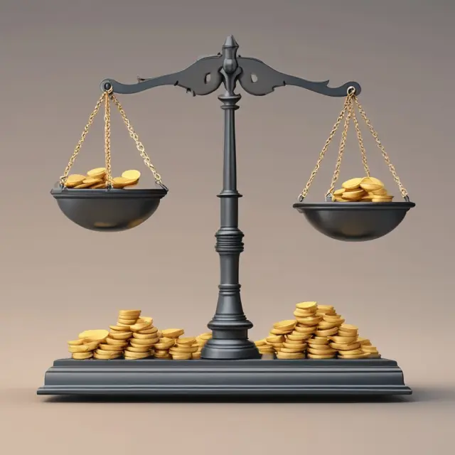 Gold coins symbolizing a high Debt-Service Coverage Ratio (DSCR) vs. silver coins illustrating a low DSCR in a balance scale