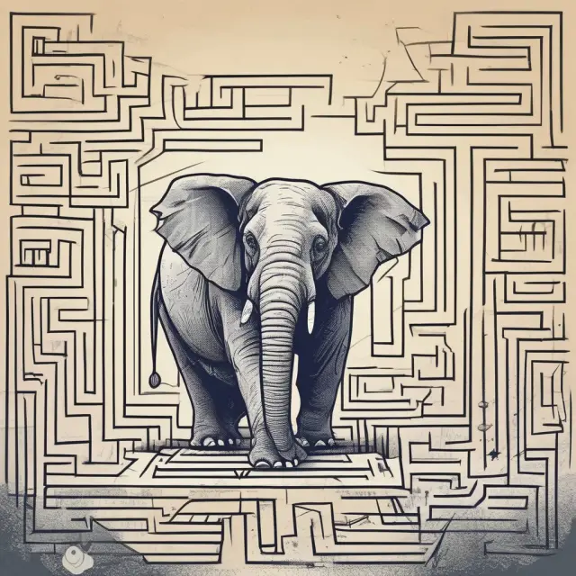 An elephant balancing on a tightrope while navigating a maze representing income streams, illustrating the challenges of evaluating Debt-Service Coverage Ratios.