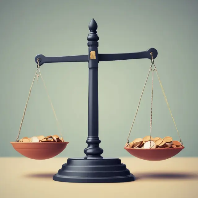 Balanced scale with income on one side and debt payments on the other, representing a person
