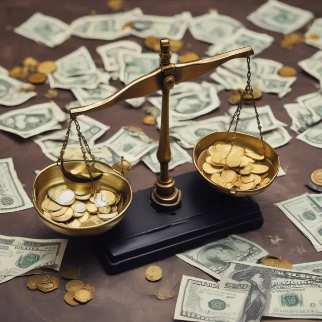 Two sets of scales balanced with gold coins and paper bills representing various debts, emphasizing the need to consider debt types beyond DTI ratio for a complete financial assessment
