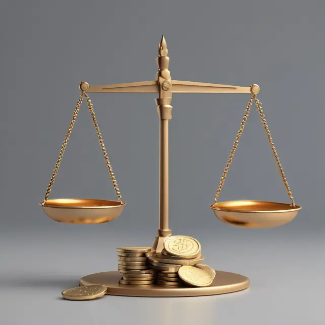 Image of a balance scale with golden coins representing income and silver coins as debt, demonstrating the concept of debt-to-income ratio.