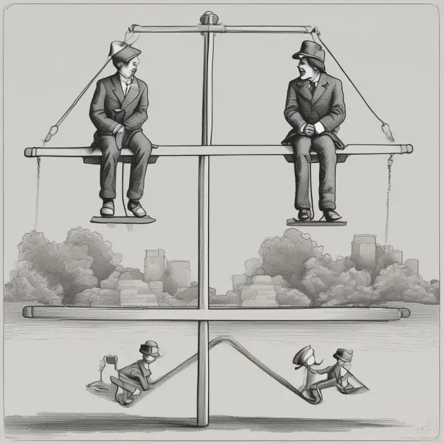A visualization of a seesaw representing the balance between dual-class stocks and public ownership in corporate governance