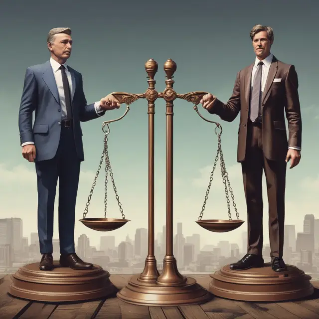 Founders weighing power against investor concerns, symbolizing dual-class stocks and regulatory challenges