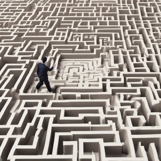 An image of a clear paper trail representing due from accounts winding through a maze with an accountant