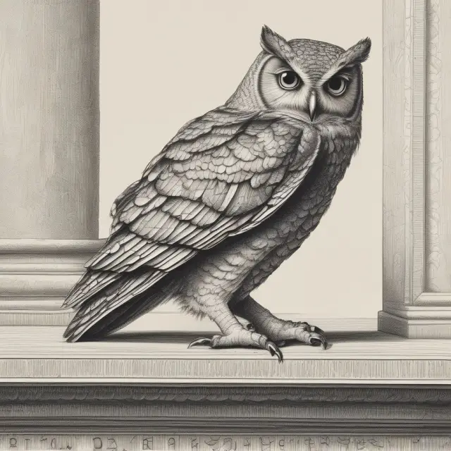 An owl holds a scroll representing the 