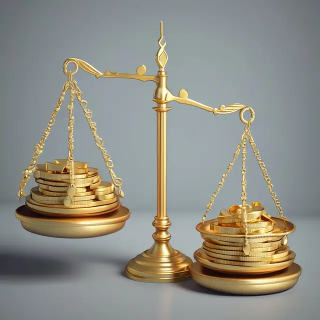 A pair of balanced scales adorned with gold coins representing due to and due from accounts in the general ledger