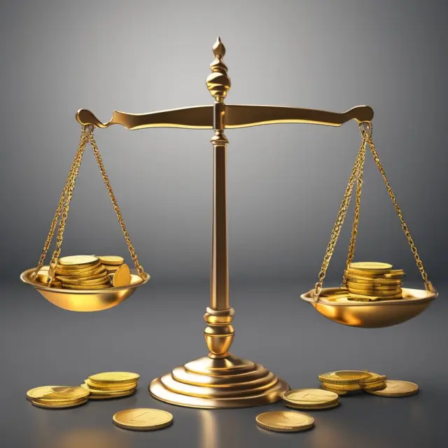 Golden coins representing payables and receivables flowing through interconnected T-account scales, maintaining balance in double-entry accounting.