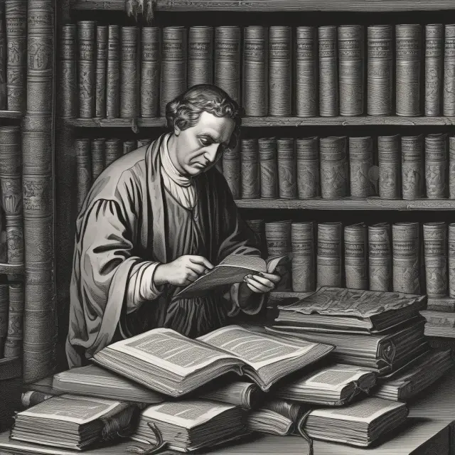 Meticulous librarian examines ancient books for effective financial due diligence