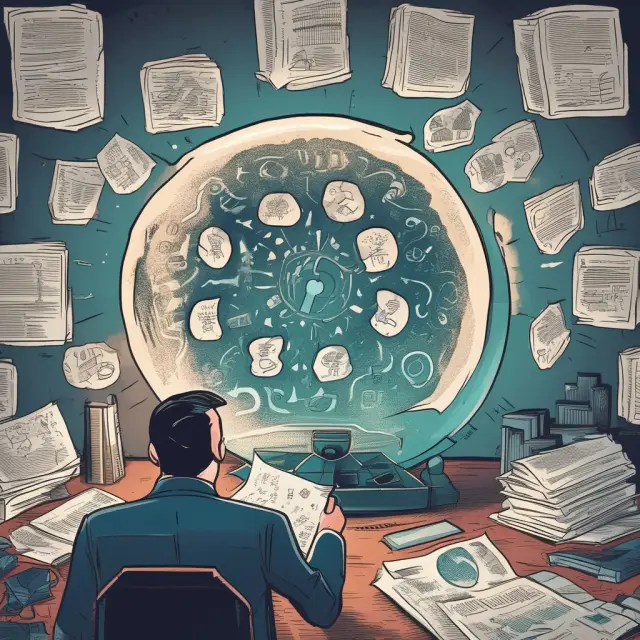 An investigator examines a crystal ball containing financial records to conduct thorough due diligence and uncover potential risks and opportunities.