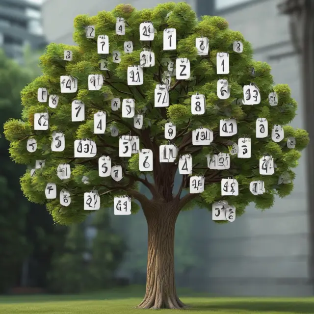 Visualization of a tree with nine-digit numbers (DUNS) as leaves, representing the growth and identification of businesses