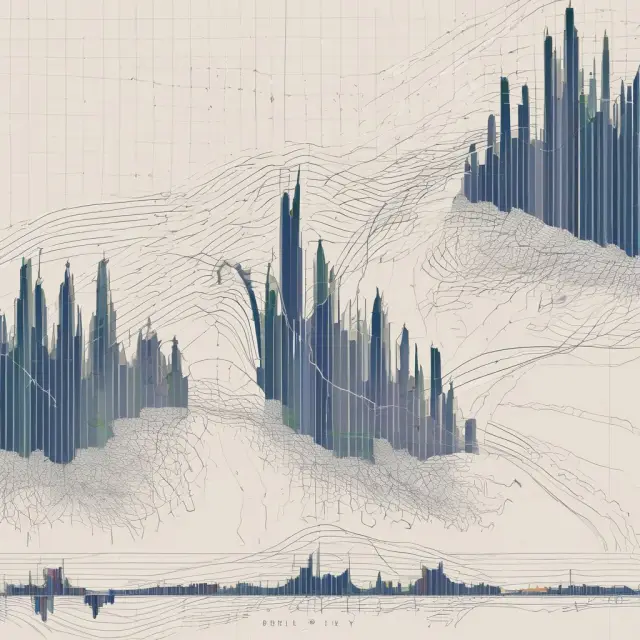 An intricate maze of interconnected stock charts and graphs symbolizing time series data, with the Durbin Watson Statistic as a lighthouse guiding through autocorrelation detection.