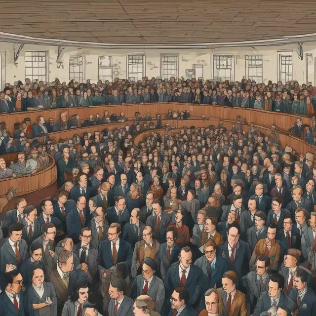 Crowd at a Dutch auction for Google shares, representing democratic access and transparency in the IPO process.