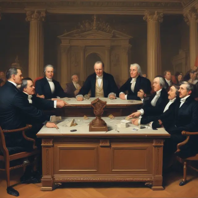 An image of a Dutch auction gavel tapping bids in front of a grand table, representing the fair and transparent U.S. Treasury bond sale process