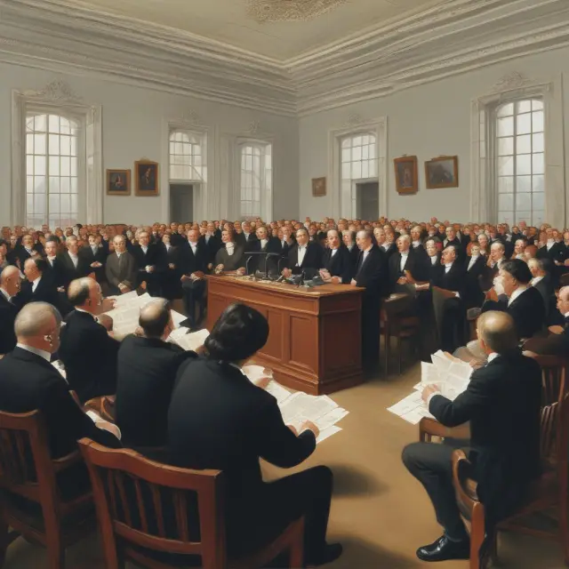 A metaphorical image of investors participating in a Dutch auction, bidding on shares while the price is determined by their collective demand