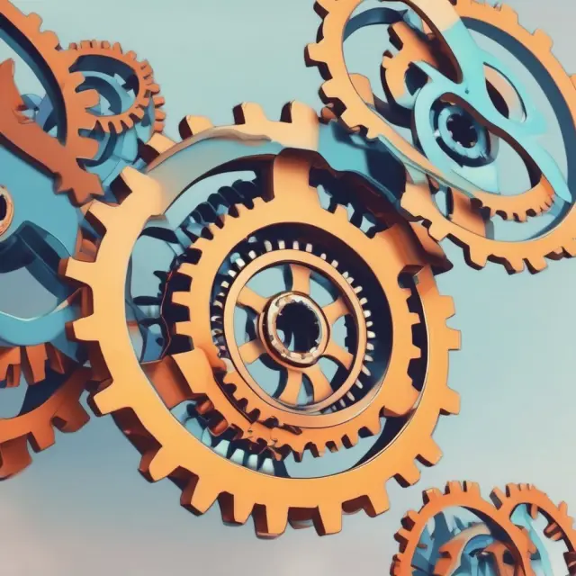 Gears representing DWAC and DRS interlocking, illustrating the process of securities transfer