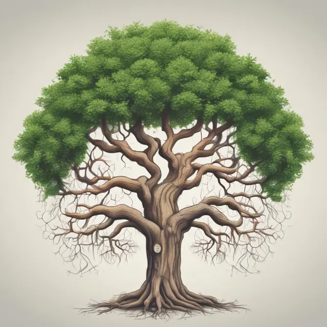 A generational wealth tree with strong roots symbolizing tax savings and branches providing asset protection from creditors