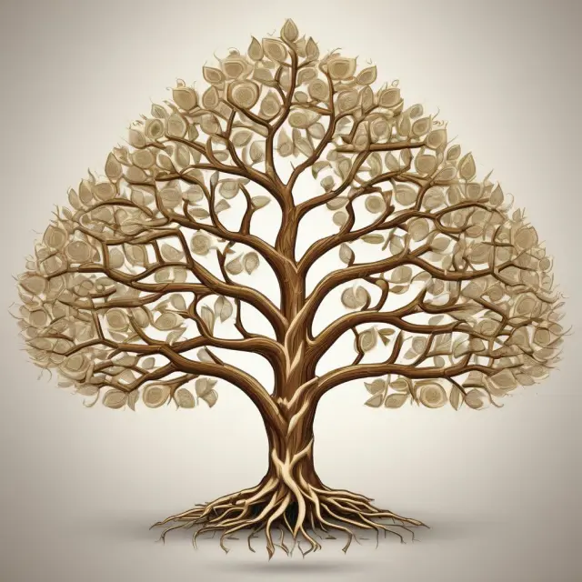 A tree with branches bearing fruit and roots extending to multiple generations, symbolizing wealth preservation and growth through dynasty trusts