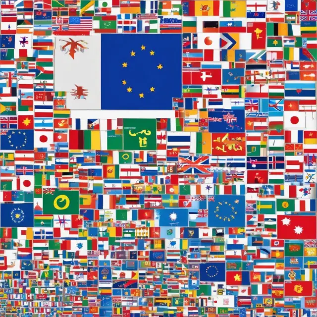 European, Asian, and Australian country flags forming a mosaic representing the MSCI EAFE Index countries.