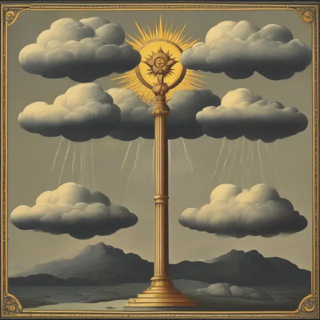 Image of a balanced scale showcasing the pros (golden suns) and cons (storm clouds) of being an early adopter