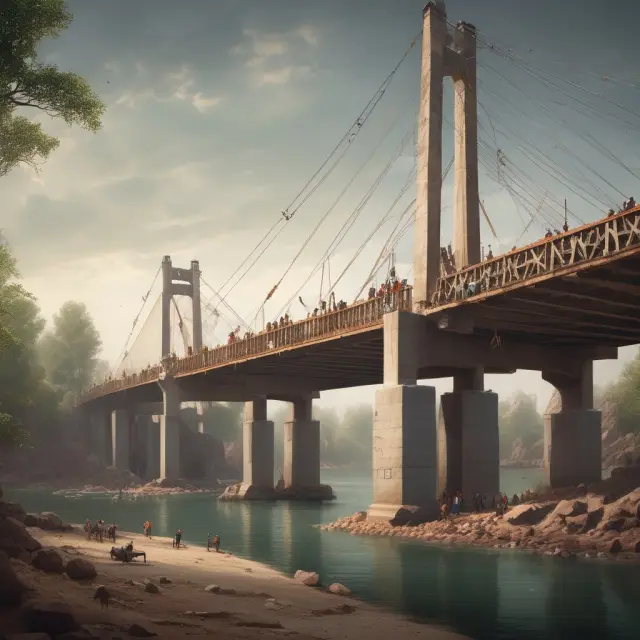 Politicians constructing a bridge, representing earmarking