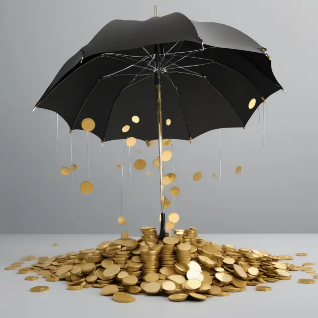 Gold coins representing tax credits falling onto an umbrella of deducted income, illustrating the distinction between tax credits and deductions