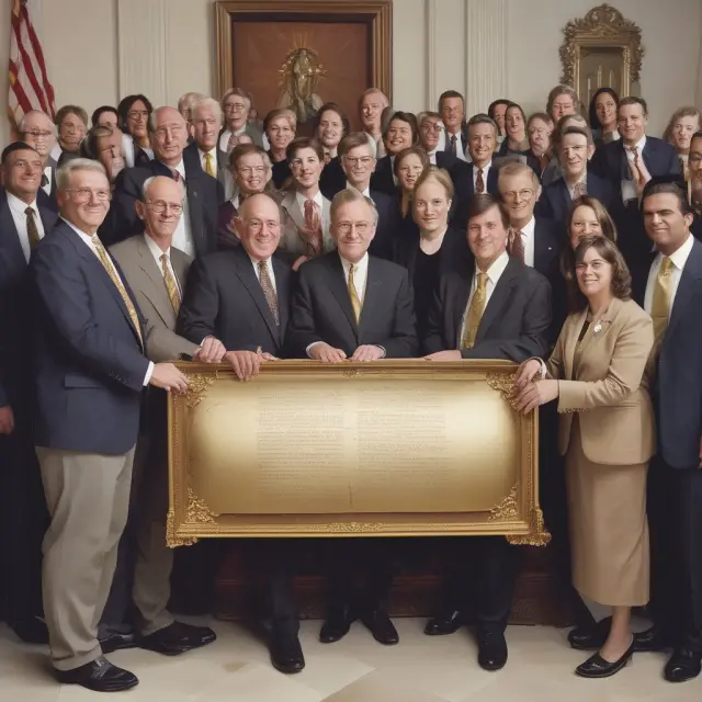 Golden scrolls unfurling from a time capsule depicting significant EITC legislative acts and changes over the years