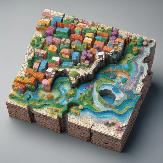 A digital tableau of interconnected puzzle pieces representing Forms 10-Q and 10-K, unveiling intricate corporate financial landscapes