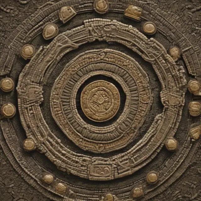Image: A mosaic of golden and silver coins depicting an