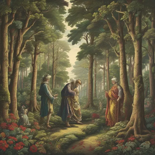 Analysts creating earnings estimates as a guide for investors, symbolizing consensus expectations and surprise outcomes in a forest metaphor