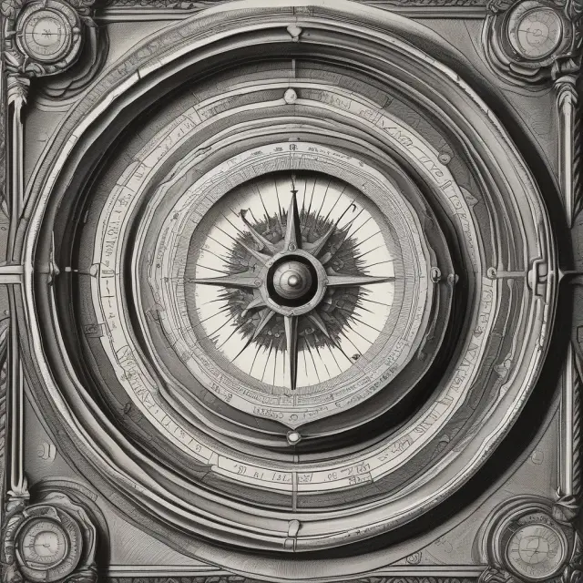 Time traveler holding a compass made of historical financial data, navigating through the stock market