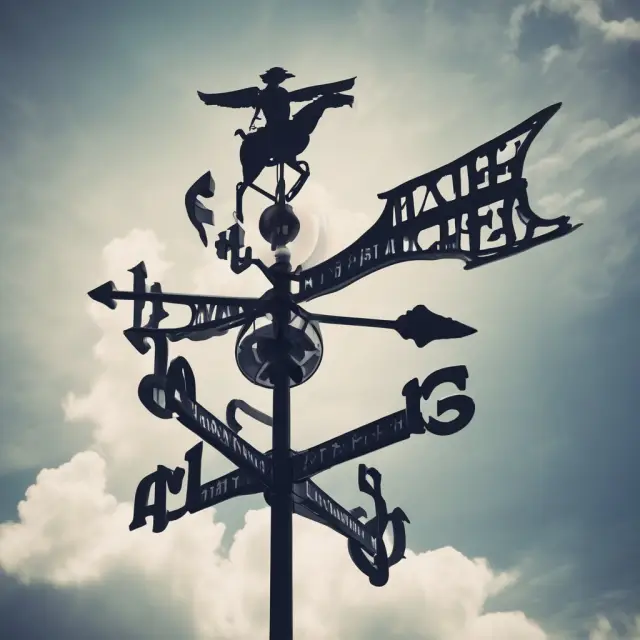 Weather vane depicting interest rates, economic conditions, and industry trends adjusting the direction of a compass to signify changes in earnings multipliers