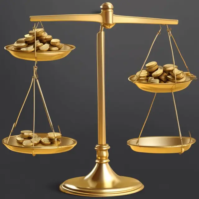 A golden scale illustrating the EPV formula: WACC versus adjusted earnings