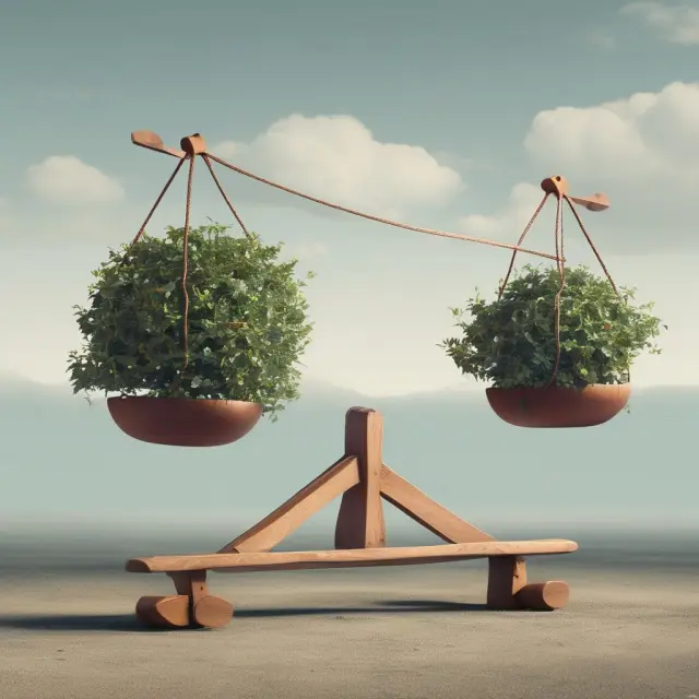 A seesaw illustrating Earnings Power Value (EPV) and market uncertainties, highlighting the balance between constant business conditions and potential fluctuations.