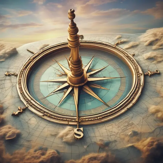 A compass held by an investor sailing on a stock market ocean, with earnings yield represented by the needle pointing towards potential returns in stable dividend stocks
