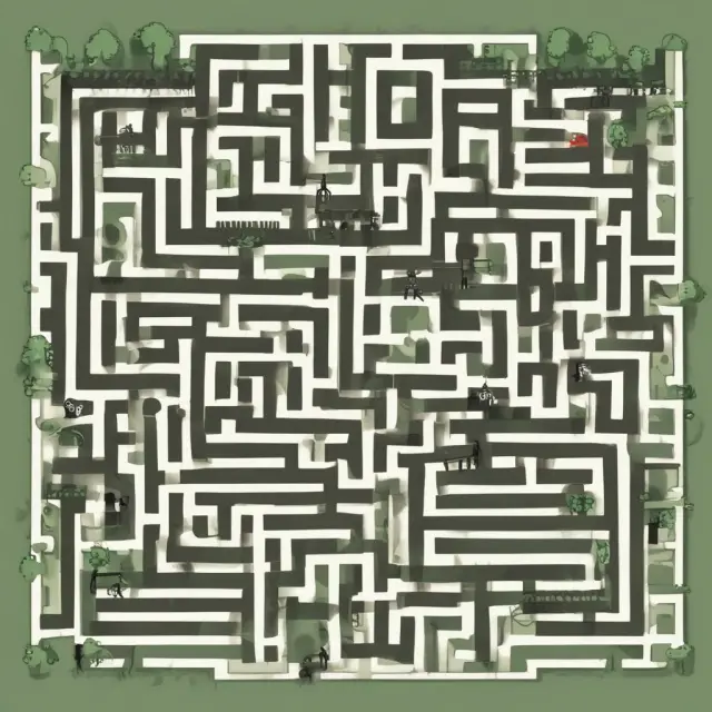 Buyer navigating a labyrinth filled with symbols representing earnout benefits: alignment of interests, risk mitigation, and tax efficiency.