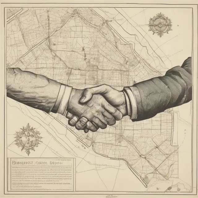 Property owners discussing easement terms on a detailed map of land parcels and easement paths