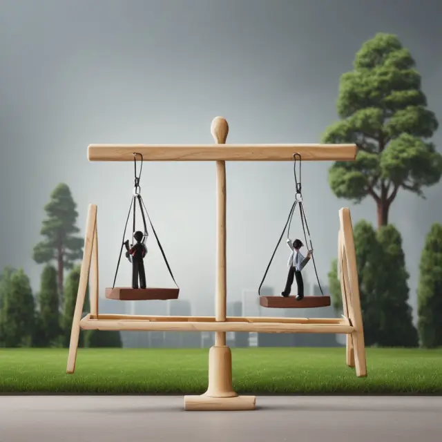 Seesaw balanced by tax, interest, depreciation, and amortization symbols represents EBIDA as a performance indicator