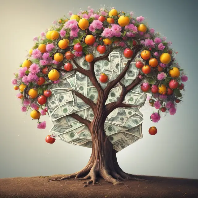 Wisdom tree with EBIDA fruit symbolizing insightful financial analysis.