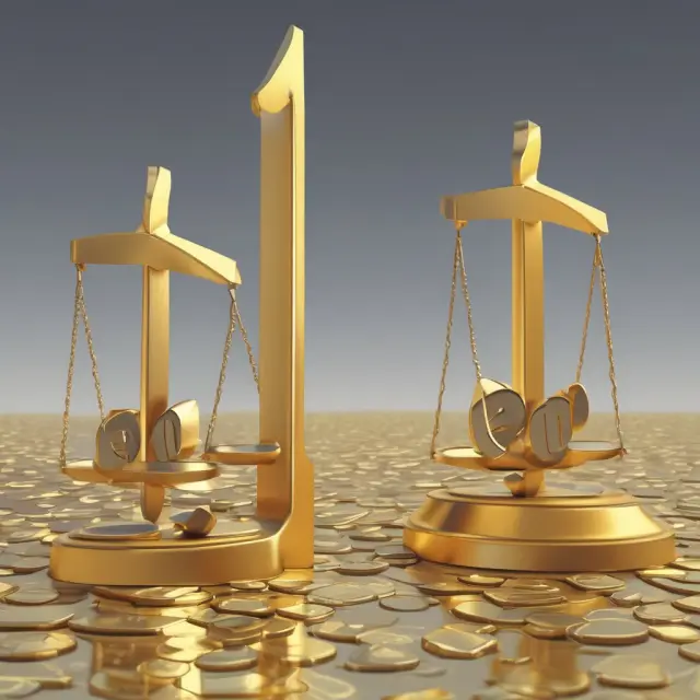 Golden scales comparing EBIT/EV ratios of two companies, illustrating earnings yield analysis for effective investment decisions.