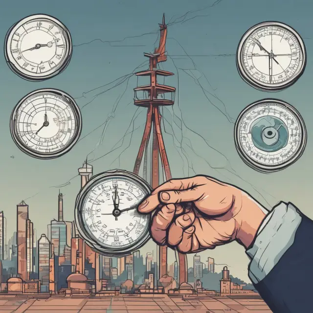 An investor evaluating industries with different EV/EBITDA ratios on a scale, depicting utilities, tech software, and telecommunications sectors