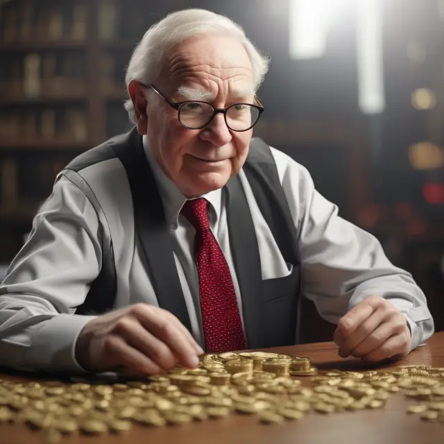 Warren Buffett weighing EBITDA against net income in a scale to showcase their interconnectedness and importance for assessing a company
