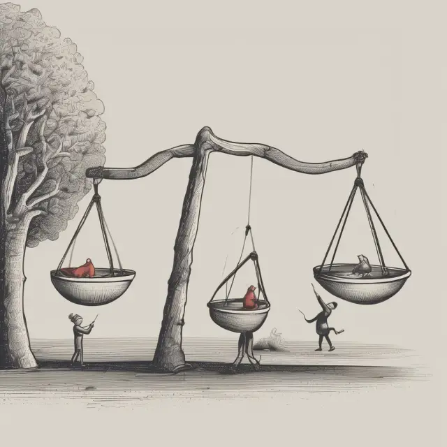 Visualizing the balance between EBITDA-to-Sales ratio and debt interest, with a seesaw symbolizing their interplay.