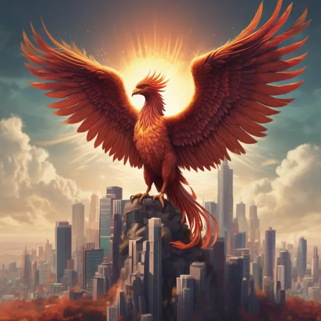 A mythical Phoenix soaring over financial graphs representing EBITDA, interest expenses, and lease payments