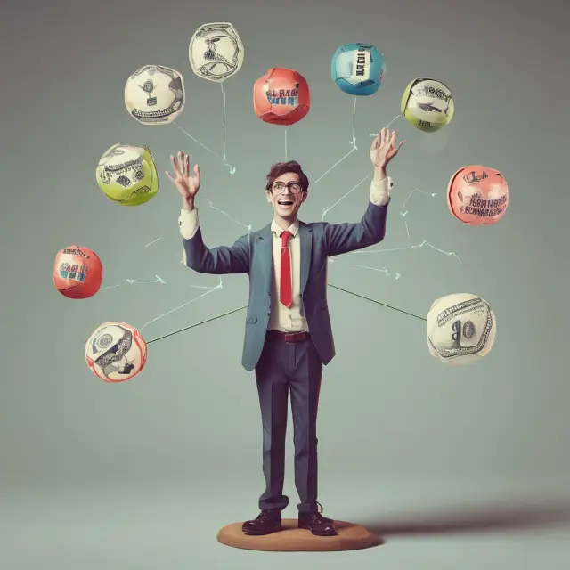A financial juggler skillfully managing EBIT, interest expenses, and lease payments to maintain a strong EBITDA-to-interest coverage ratio