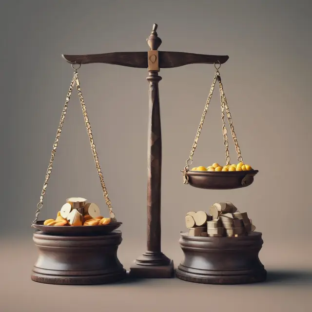 Image shows two scales balancing the EBITDAR figures of two competing companies for a fair comparative analysis.