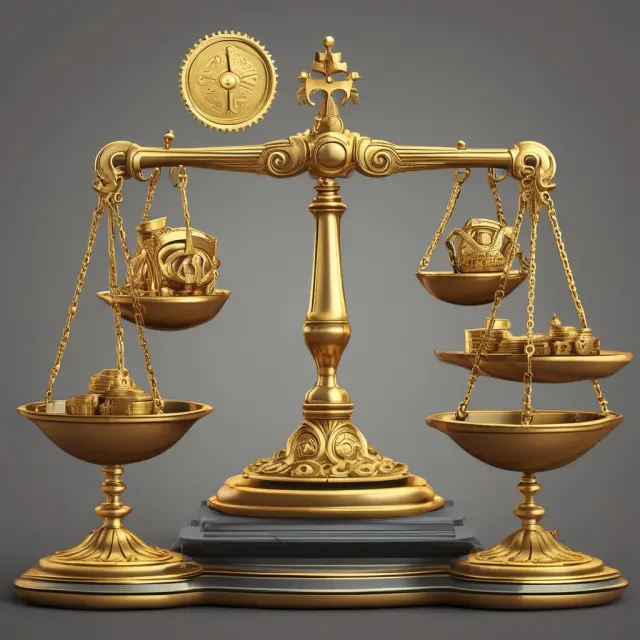 Golden scales weighing cost of goods sold (COGS), operating costs, interest expenses, and other miscellaneous items to determine Earnings Before Tax (EBT).