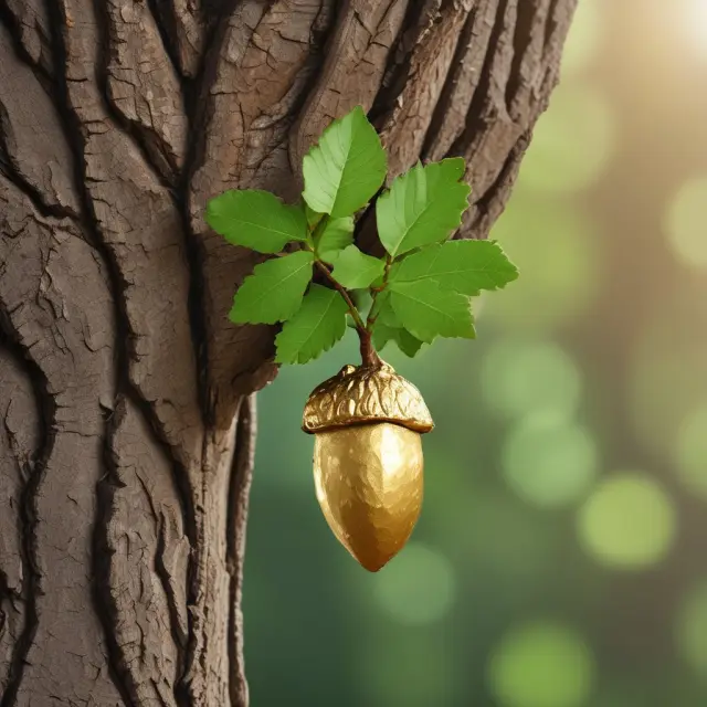 An acorn sprouting into a mighty oak tree symbolizes Earnings Before Tax (EBT) growth. The tree