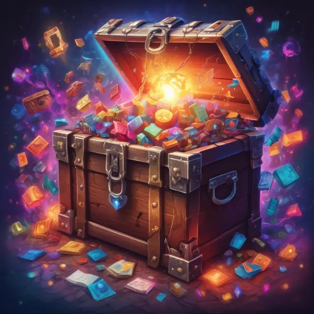 An image of an ornate treasure chest filled with golden books and intangible assets symbolizing intellectual property, surrounded by a flourishing knowledge ecosystem